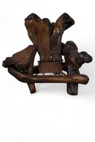 LARGE BURL ARMCHAIR & FOOTSTOOL