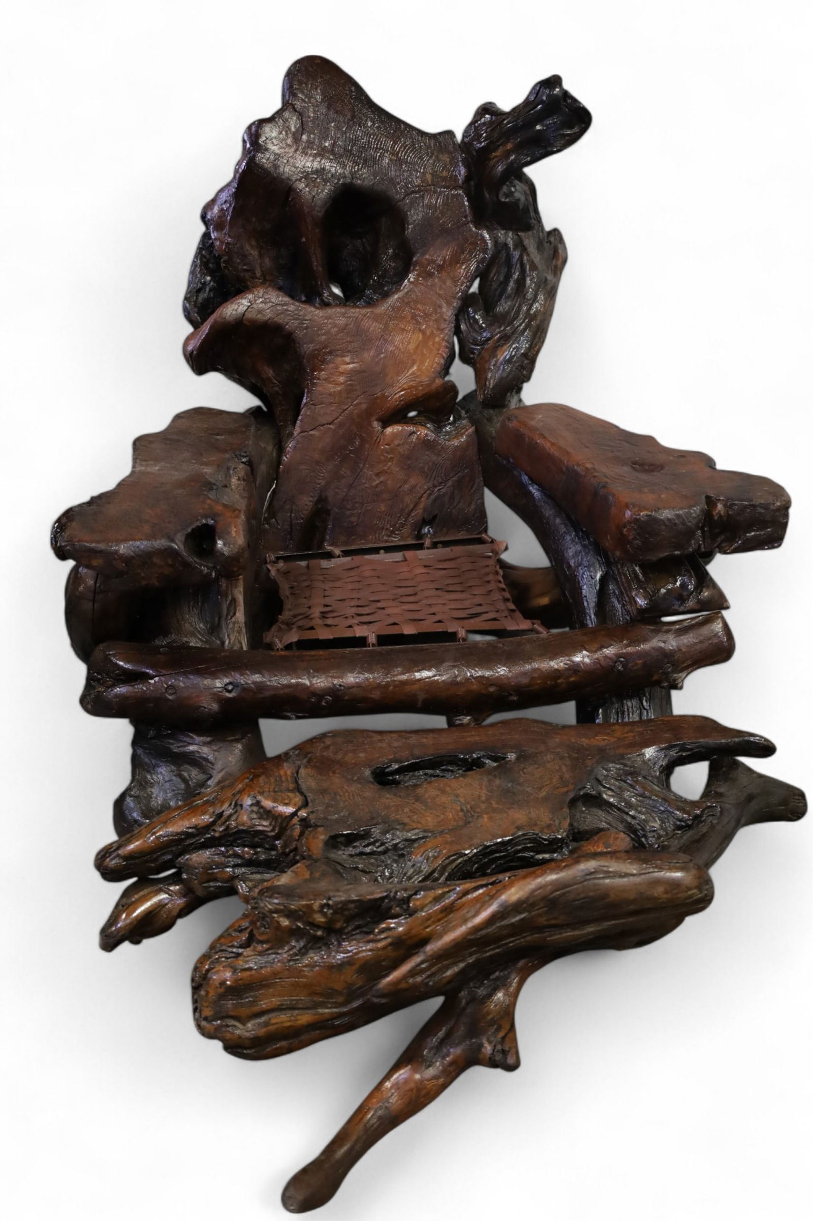 LARGE BURL ARMCHAIR & FOOTSTOOL (1 of 3)