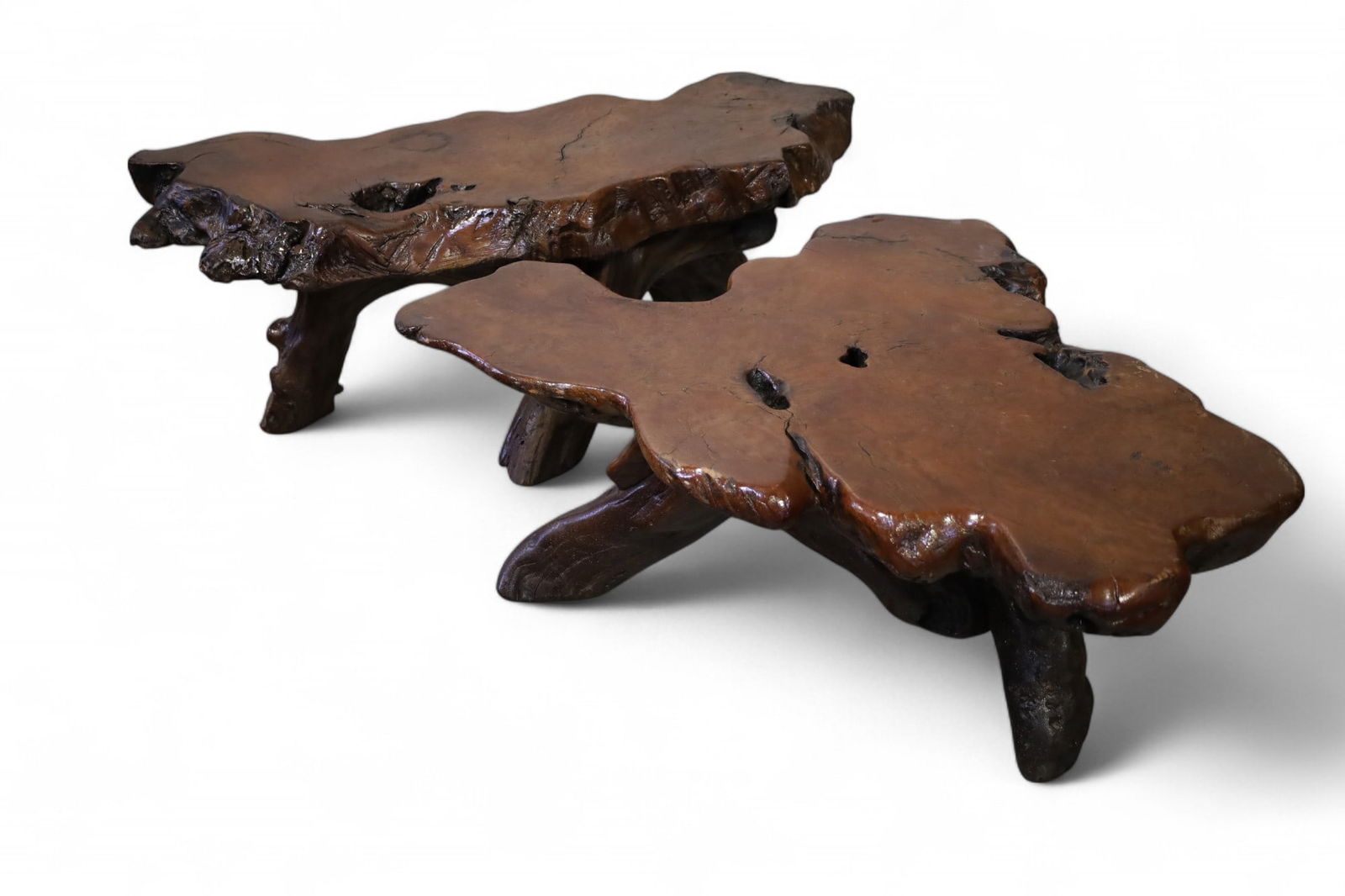 PAIR OF BURL END TABLES (1 of 3)