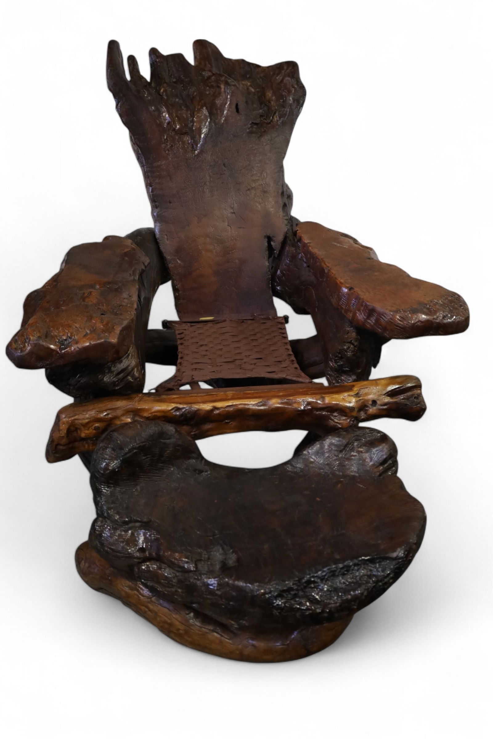 LARGE BURL ARMCHAIR & FOOTSTOOL (1 of 3)