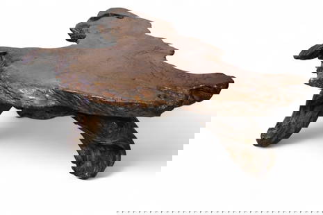 LARGE BURL COFFEE TABLE: LARGE VINTAGE BURL COFFEE TABLE, HAND CRAFTED BURL COFFEE TABLE. 52" L x 30" D x 17" H. THIS ITEM EXCEEDS SIZE OR WEIGHT LIMITATIONS FOR IN HOUSE SHIPPING, MUST BE PICKED UP VIA 3rd PARTY GROUND SHIPP