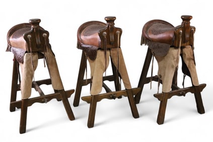 SET OF 3 CUSTOM SADDLE BAR STOOLS