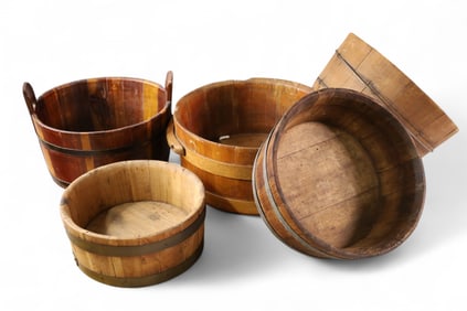 5 WOODEN BUCKETS