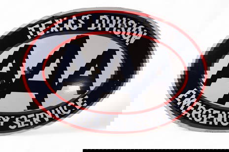 TEXAS DIVISION AAA DSP SIGN: TEXAS DIVISION AUTO CLUB AAA PORCELAIN SIGN, DAMAGE NEAR MOUNTING HOLES. CHIPS. 36" x
