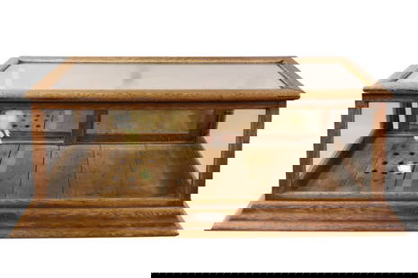 TABLE TOP SHOWCASE: GENERAL STORE TABLE TOP SHWOCASE, THE SUN MFG. CO. 35" x 18" x 12" THIS ITEM EXCEEDS SIZE OR WEIGHT LIMITATIONS FOR IN HOUSE SHIPPING, MUST BE PICKED UP VIA 3rd PARTY GROUND SHIPPER.