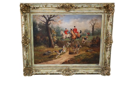 LARGE HUNT SCENE PAINTING