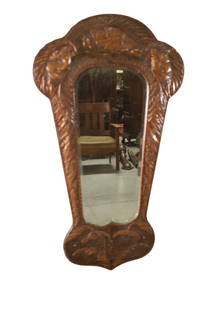 ART NOUVEAU WALL MIRROR: EMBOSSED COPPER, WALL MIRROR. BEVELED WALL MIRROR. 24" x 42
