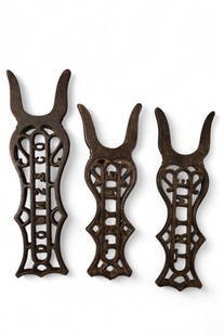 3 CAST IRON BOOT JACKS: DOWNS & CO , TRY ME CAST IRON BOOT JACKS. 12" L.