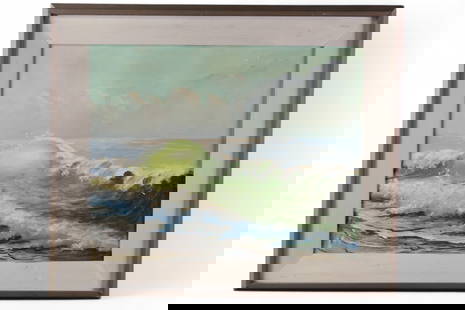 SEASCAPE OIL PAINTING: OIL ON CANVAS, SIGNED LOWER RIGHT, CARLOYN WILSON. 20" x 16" IMAGE SIZE / 26" x 21" IN FRAME