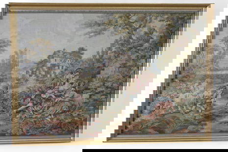 FRAMED TAPESTRY: FRAMED FRENCH STYLE TAPESTRY, UNDER GLASS. 46" x 32" THIS ITEM EXCEEDS SIZE OR WEIGHT LIMITATIONS FOR IN HOUSE SHIPPING, MUST BE PICKED UP VIA 3rd PARTY GROUND SHIPPER.