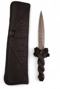 FERGUSON CUSTOM KNIFE: FERGUSON CUSTOM MADE DAMASCUS KNIFE, 18" L & 11" L BLADE.