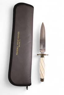 TODD KOPP DAGGER: TODD KOPP CUSTOM DAGGER, WALRUS HANDLED DAGGER. 12 1/2" L & 7 1/2" L BLADE