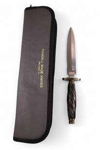 TODD KOPP DAGGER: TODD KOPP CUSTOM DAGGER WITH SPIRAL FLUTED EBONY GRIP. 12 1/2" L & 7" L BLADE.