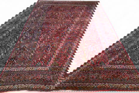 APPROX 16' 10" x 12' HANDMADE WOOL RUG.: LAVAR KIRMIN HANDMADE WOOL RUG, AREAS OF LOW PILE, SOME EDGE WEAR. THIS ITEM EXCEEDS SIZE LIMITATIONS FOR IN HOUSE SHIPPING, MUST BE PICKED UP IN HOUSE OR SHIPPED VIA 3rd PARTY GROUND SHIPPER.