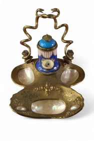 FRENCH SHELL & PORCELAIN INKWELL