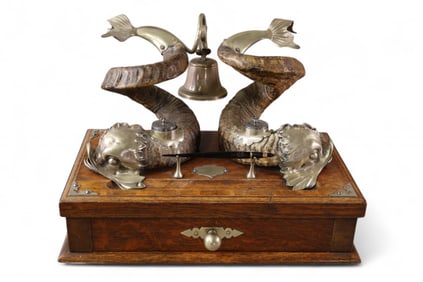 OAK DOUBLE INKWELL