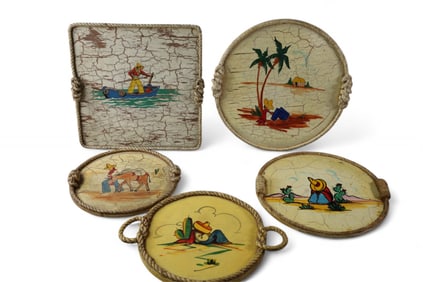 5 MEXICAN WOODEN SERVING TRAYS