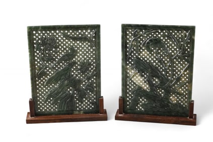 PAIR OF CARVED JADEITE PANELS