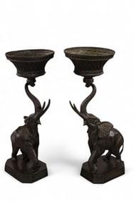 PAIR OF LARGE BRONZE ELEPHANT PLANTERS