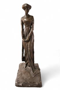 PLASTER FIGURE OF WOMAN: LARGE PLASTER SCULPTURE OF WOMAN, MRS. HARRY PAYNE WHITNEY. CHIPS 22" H.