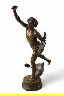 "THE VICTOR" BRONZE: LARGE BRONZE SCULPTURE OF THE VICTOR, AFTER PAIL ROMAIN CHEVRE, MISSING SWORD. 20" H.