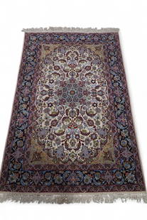 APPROX 5' 7" x 3' 8" ISFAHAN SILK RUG: HANDMADE ISFAHAN WOOL ON SILK RUG,