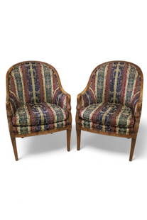 PAIR OF FRENCH STYLE PARLOR CHAIRS: PAIR OF CARVED FRENCH STYLE PARLOR CHAIRS, SOME WEAR TO UPHOLSTERY. 25" W x 21" D x 36" H. THIS ITEM EXCEEDS SIZE LIMITATIONS FOR IN HOUSE SHIPPING, MUST BE PICKED UP IN HOUSE OR SHIPPED VIA 3rd PARTY