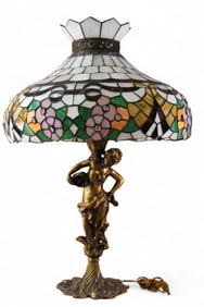 LARGE LEADED GLASS TABLE LAMP