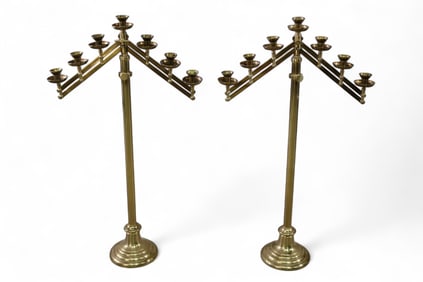 PAIR OF BRASS FLOOR CANDELABRAS