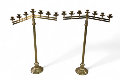 PAIR OF BRASS FLOOR CANDELABRAS