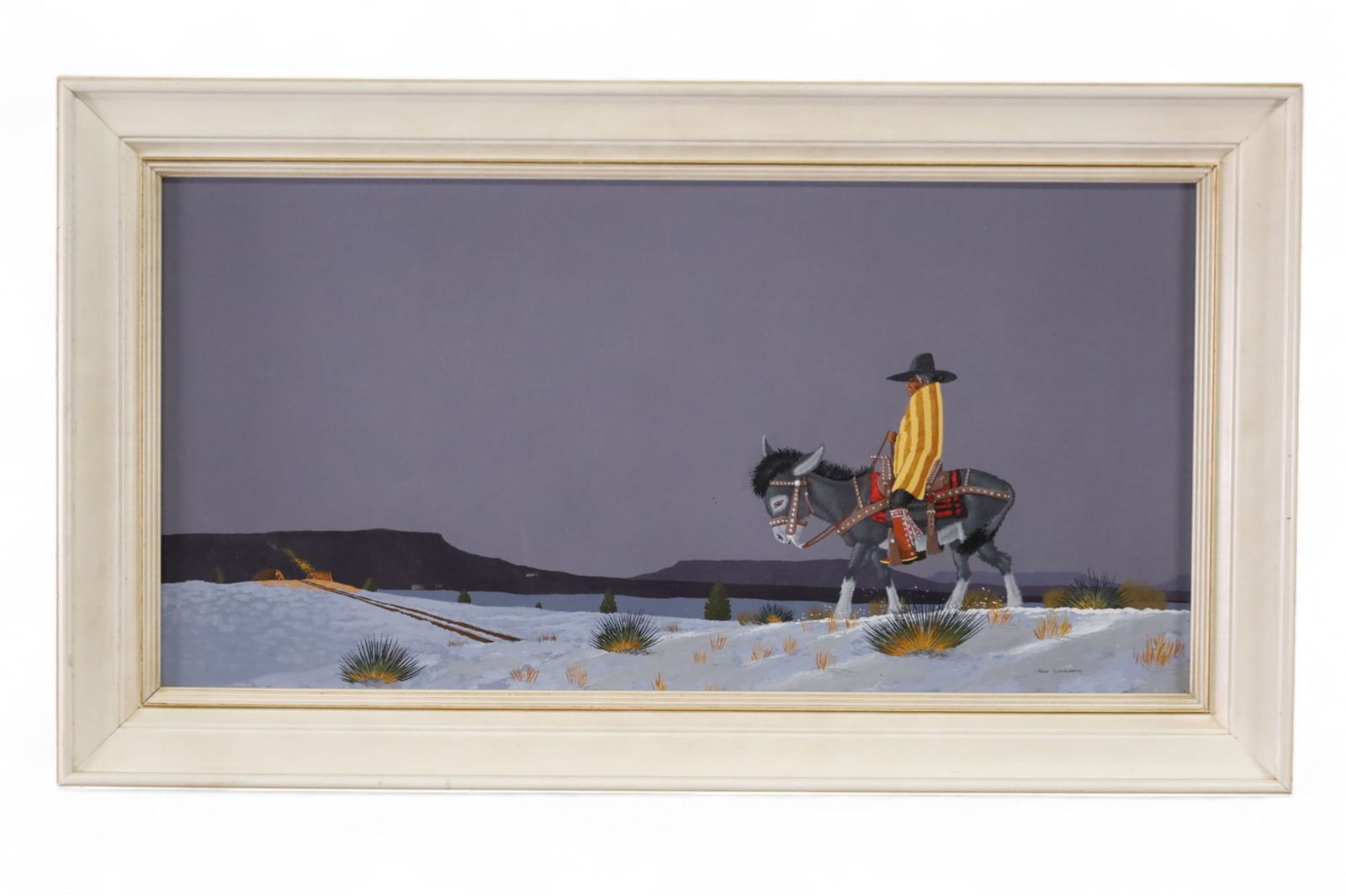 FRED CLEVELAND OIL PAINTING: OIL ON BOARD, SIGNED LOWER RIGHT, NATIVE AMERICAN OIL PAINTING. FRED (KAYANNII NEZ BEGAY) CLEVELAND. 35" x 20" IN FRAME