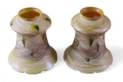 PAIR OF QUEZAL ART GLASS SHADES
