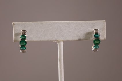 10k EMERALD & DIAMOND EARRINGS