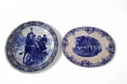 2 BLUE AND WHITE PLATTERS