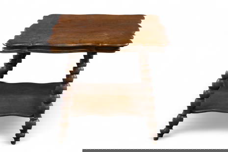 AMERICAN OAK LAMP TABLE: TWO TIER AMERICAN OAK LAMP TABLE, 27" x 27" x 26" H. THIS ITEM EXCEEDS SIZE LIMITATIONS FOR IN HOUSE SHIPPING, MUST BE PICKED UP IN HOUSE OR SHIPPED VIA 3rd PARTY GROUND SHIPPER.