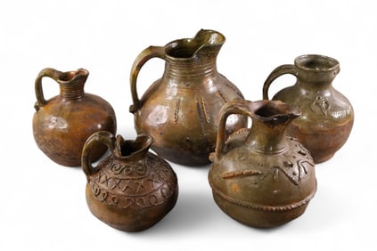 5 POTTERY JUGS