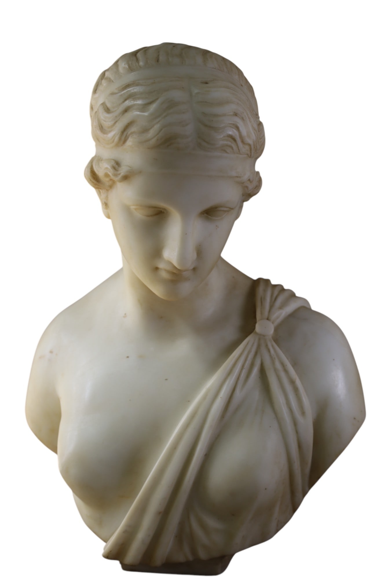 MARBLE BUST: LARGE MARBLE BUST, UNSIGNED. 15" W x 20" H. THIS ITEM EXCEEDS SIZE LIMITATIONS FOR IN HOUSE SHIPPING, MUST BE PICKED UP IN HOUSE OR SHIPPED VIA 3rd PARTY GROUND SHIPPER.