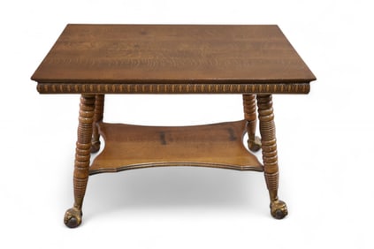 1900'S AM. OAK LIBRARY TABLE