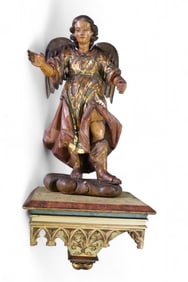 19TH CENTURY SAINT MICHAEL FIGURE ON STAND