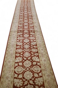 APPROX 28' x 2' 10" HANDMADE WOOL RUNNER RUG