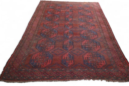 APPROX 9' 10" x 7' 3" HANDMADE WOOL RUG.