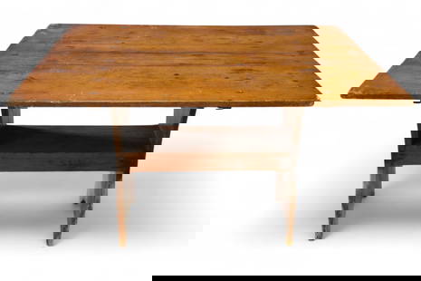 PINE BENCH TABLE: FLIP TOP PINE BENCH TABLE, MISSING PEGS!!!. CONDITION IS CONSISTENT WITH AGE. 46" x 36" x 28" THIS ITEM EXCEEDS SIZE LIMITATIONS FOR IN HOUSE SHIPPING, MUST BE PICKED UP IN HOUSE OR SHIPPED VIA 3rd PA