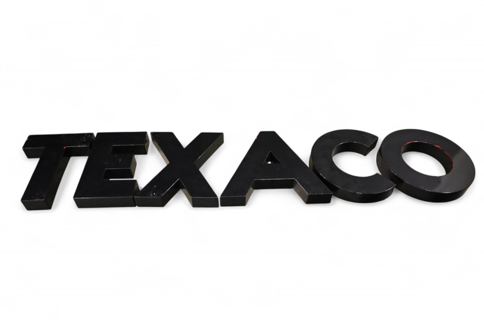 TEXACO LETTERS: PAINTED PLASTIC TEXACO LETTERS, 21" H THIS ITEM EXCEEDS SIZE LIMITATIONS FOR IN HOUSE SHIPPING, MUST BE PICKED UP IN HOUSE OR SHIPPED VIA 3rd PARTY GROUND SHIPPER.