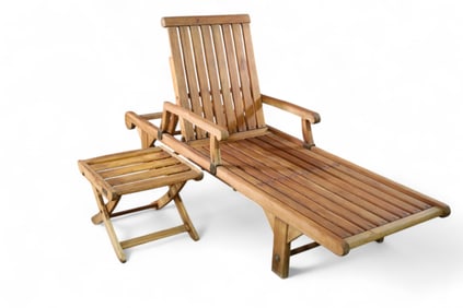 TEAK CHAISE LOUNGE & TABLE