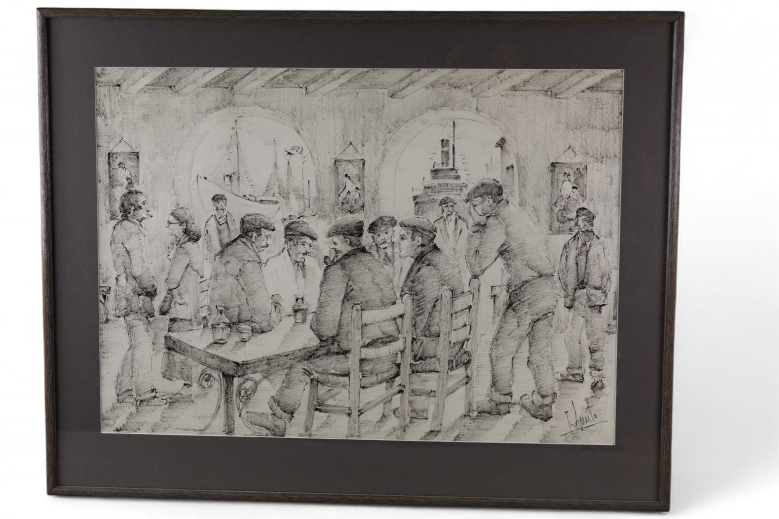 FRAMED PUB SCENE DRAWING (1 of 2)