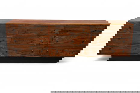 ARNE VODDER ROSEWOOD DRESSER: MID CENTURY MODERN 9 DRAWER ROSEWOOD LOW DRESSER ON BASE, DESIGNED BY ARNE VODDER FOR INTERCONTINENTAL DESIGN, STAINS TO TOP SURFACE. 76 L x 18 D x 26 H. THIS ITEM EXCEEDS SIZE LIMIATIONS FOR IN HOUSE