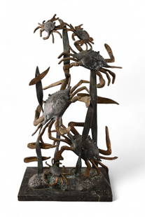 METAL AND BRONZE SCULPTURE: MID CENTURY MODERN CRAB SCULPTURE, UNSIGNED. 11" x 19"