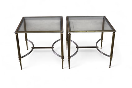 PAIR OF ITALIAN STEEL & BRASS SIDE TABLES