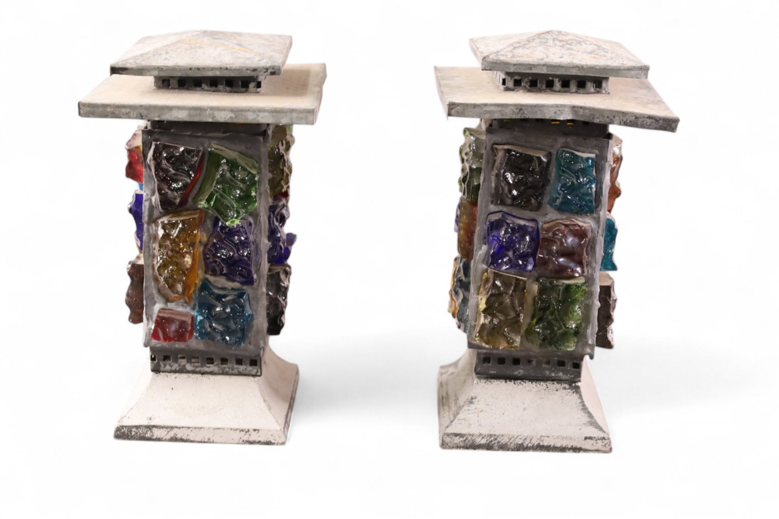 PAIR OF CHUNKY GLASS LAMPS (1 of 2)