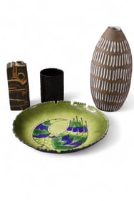 3 STUDIO VASES & JERE TRAY